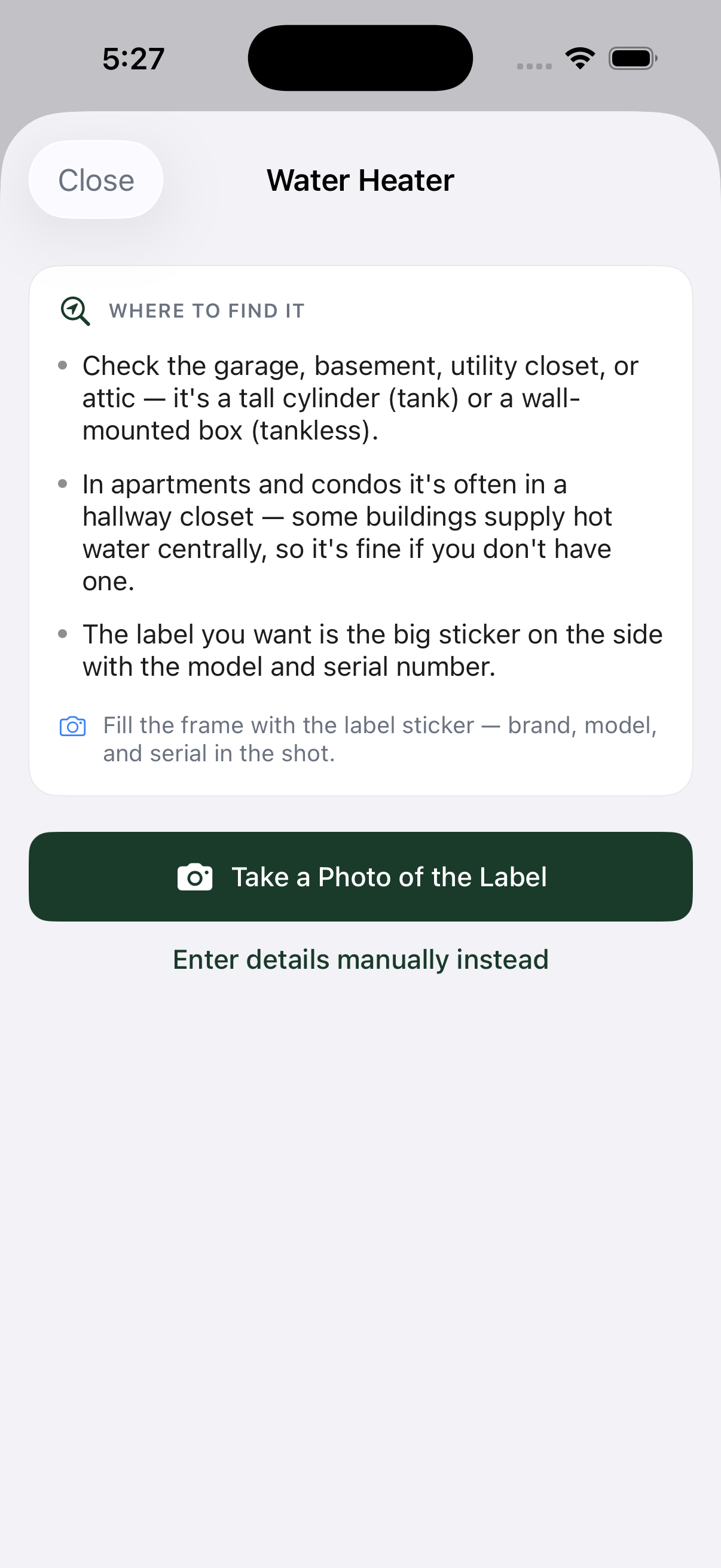 Photograph an appliance label